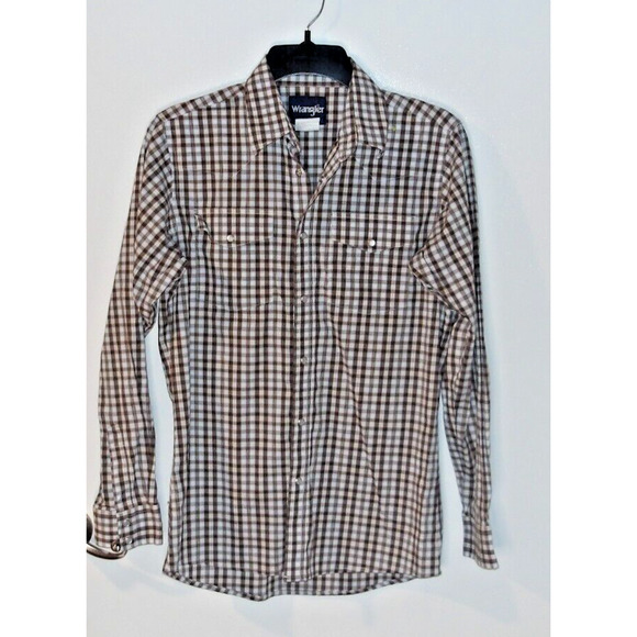 Wrangler‎ Shirt Mens XL Brown Check Pearl Snap Cowboy Western - Picture 3 of 4